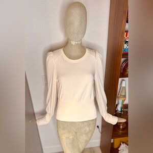 ME+EM CHIC Cream Long Puff Sleeve Crew Neck Top. Size 8